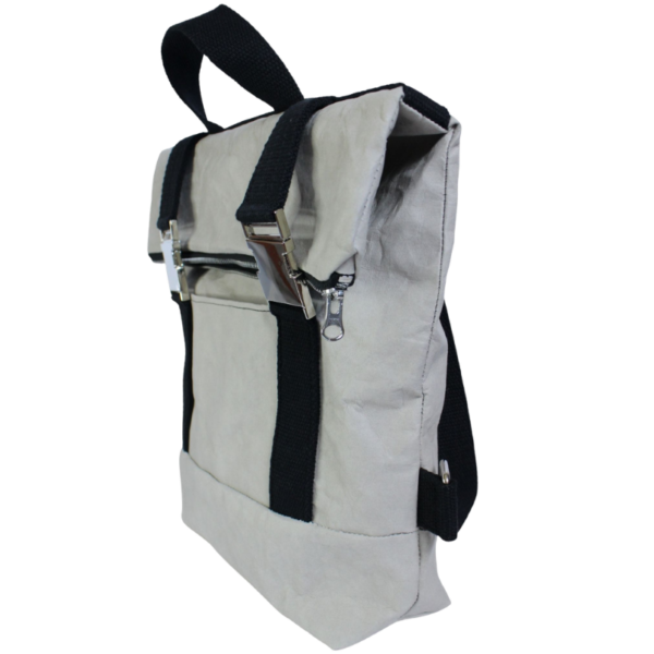 Grey, buckled fold top eco backpack