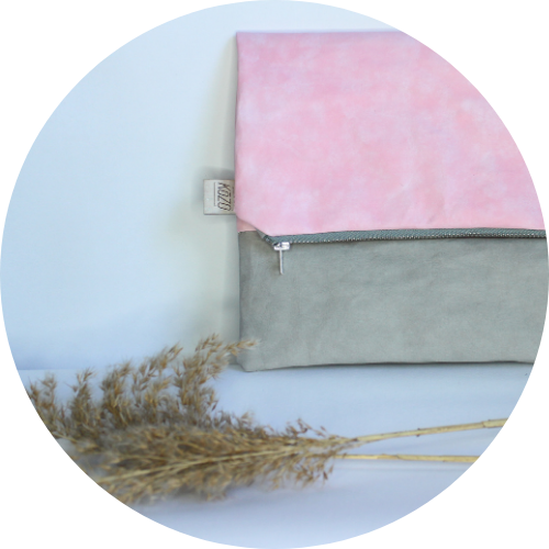 Powder pink & stone grey fold top clutch purse